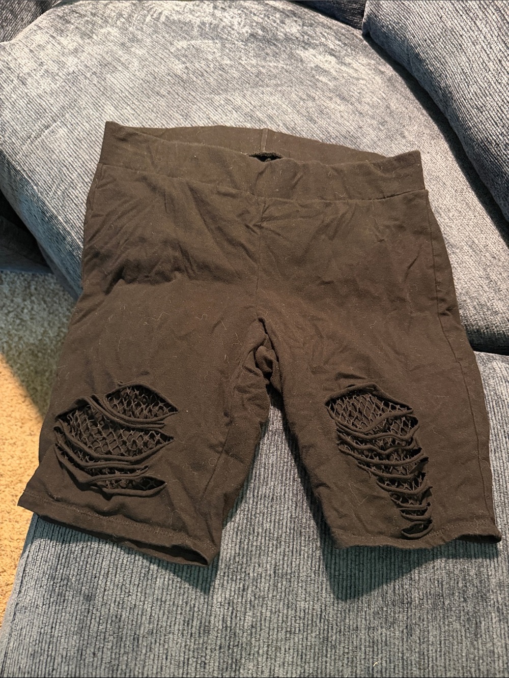 torrid Black Distressed Bike Shorts with Fishnet Insets